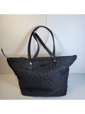 Nicole Miller Quilted Nylon Tote Bag With Leather Trim & Double Handles In Black